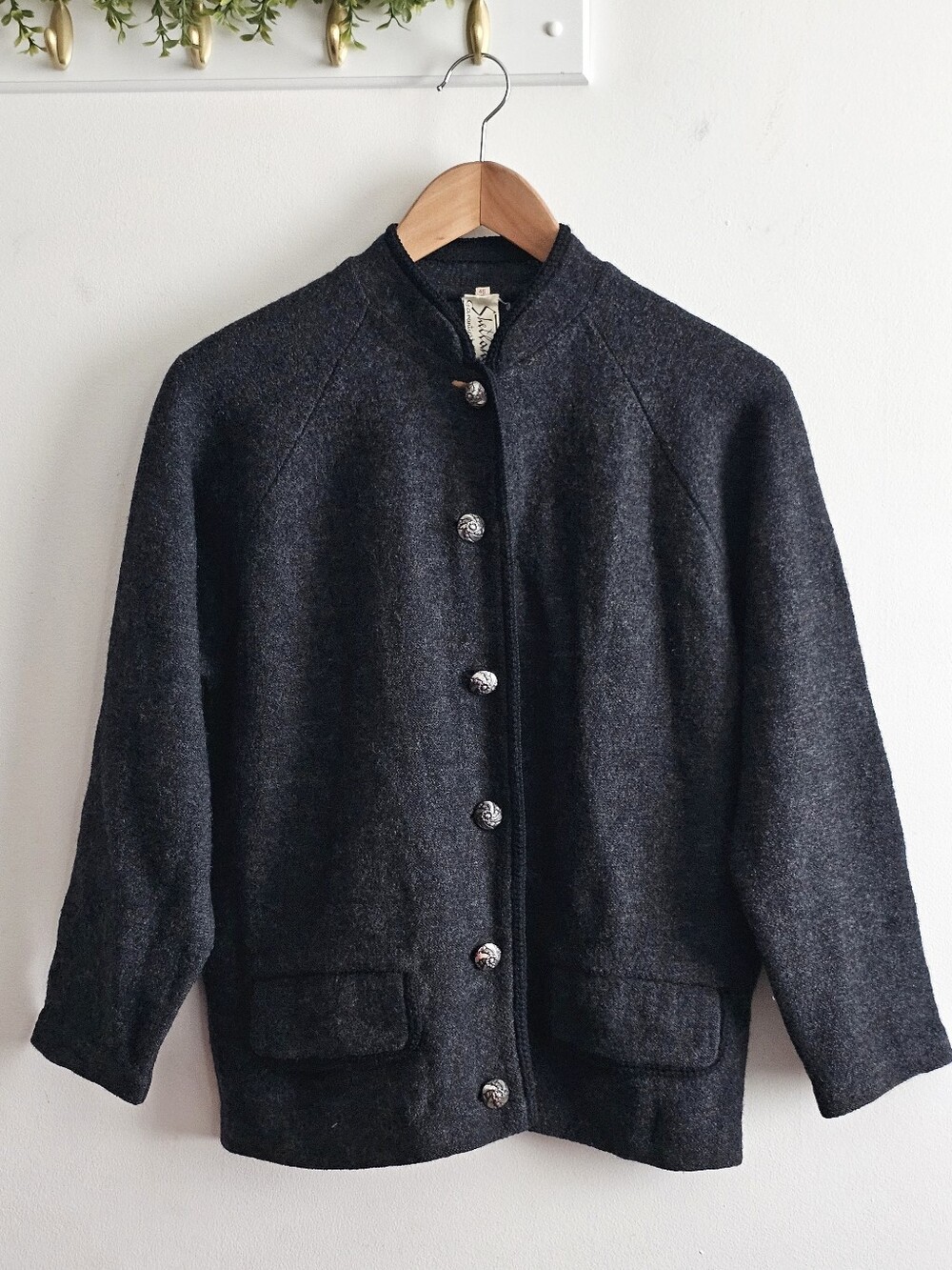 Vintage Shetland 100% Wool Trachten Loden Jacket Women M EU 46 Austrian Tyrolean